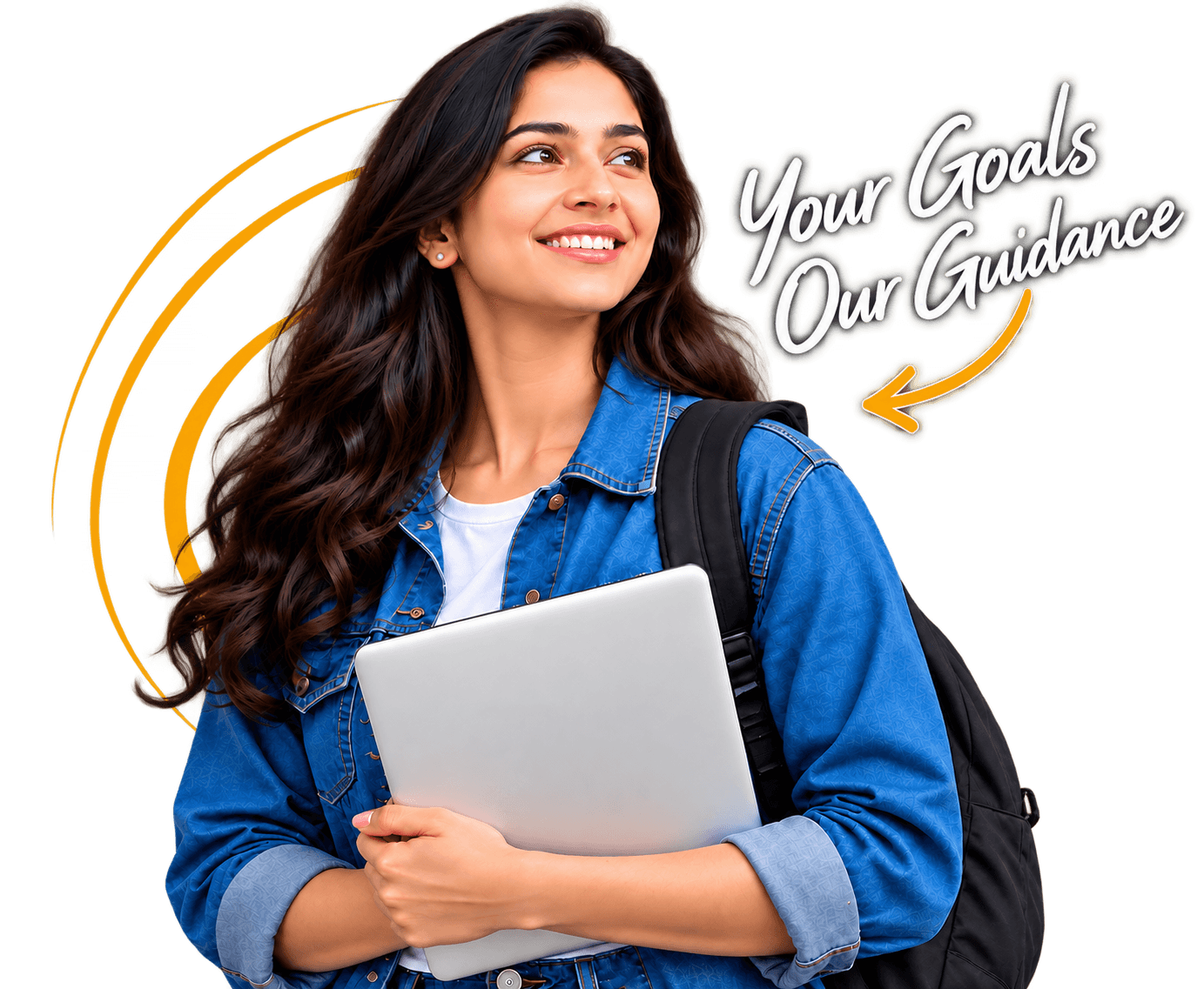 Student holding a laptop - Your Goals, Our Guidance